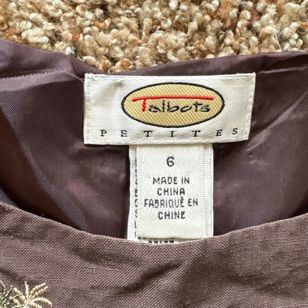 Talbots Petites Silk/Linen Brown Pullover Sleeveless Vest sz 6 Elephants/Palm - Picture 2 of 7